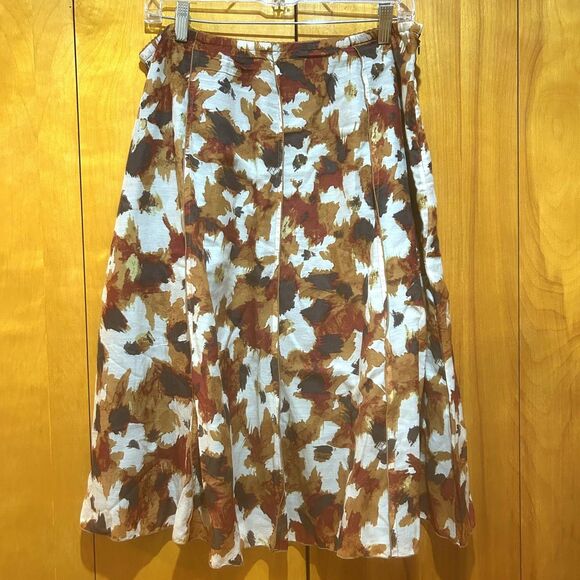 J. Jill Dresses & Skirts - J.Jill Womens Abstract Floral Print Midi Skirt-Cotton Silk-Sz 14P-Lined-Artsy